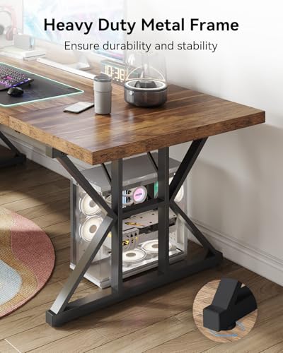 LITTLE TREE 70.8-Inch Large Executive Desk, Farmhouse Computer Office Desk, Wooden Work Desk Writing Table for Home Office, Brown-Black LITTLE TREE