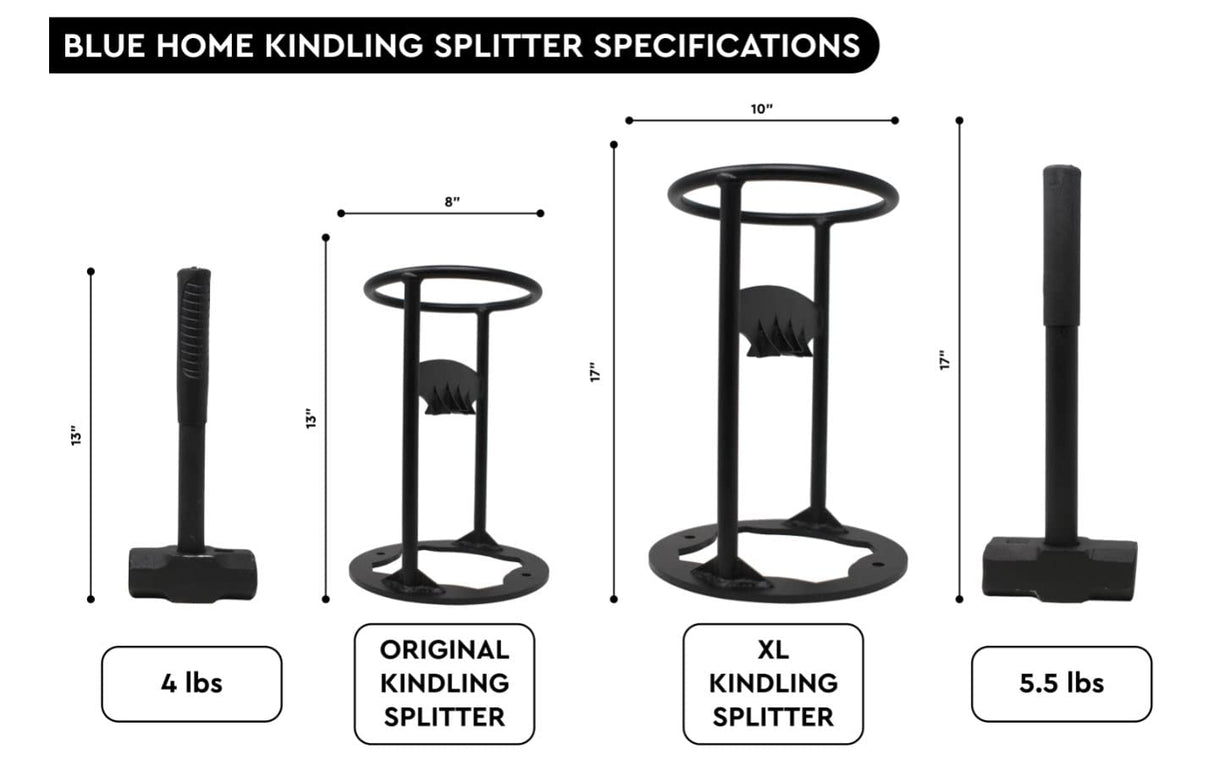 Blue Home XL Kindling Splitter — with 5.5 Lbs Sledge Hammer — Easy Portability — Manual Log Splitter (XL Kindling Splitter) BH Blue Home