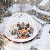12FT Garden Dome Tent, Geodesic Dome Greenhouse with PVC Clear Cover, Waterproof Garden Bubble Dome Tent House with 2 x 10M Light Strings for Outdoor, Patio, Party (White Edge, 12.5FT/3.8M) MAPONEEN
