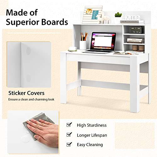 Giantex White Desk with Hutch, Home Office Desk with Bookshelf, Computer Workstation PC Laptop Table with Anti-Toppling Device & Cable Hole, Modern Study Writing Desk for Small Spaces, Bedroom Giantex