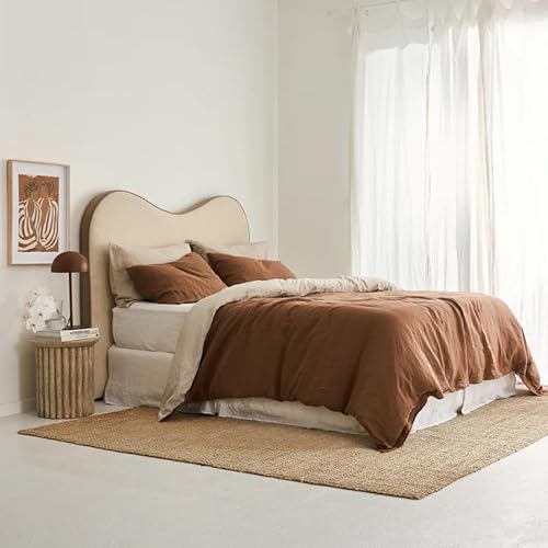 Gaytri Handicraft Linen Duvet Cover in Tobacco & Beige. King, Queen, Twin, Full, Double, Single Sizes. Tobacco Linen Duvet Cover. Brown Bedding Set with Zipper Closure & Ties (Twin XL 59x102) Generic