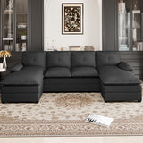 110" Sectional Couches for Living Room,4-Seat U Shaped Couch with Double Chaise,Modular Sofa Couches Sleeper with Thick Cushion & Soft Backrest,Black Shintenchi