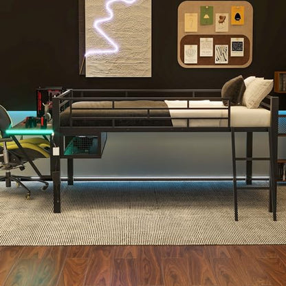 Urunqi Full Size Metal Loft Bed with Integrated Gaming Desk and Storage Solutions for Kids and Teens - WoodArtSupply