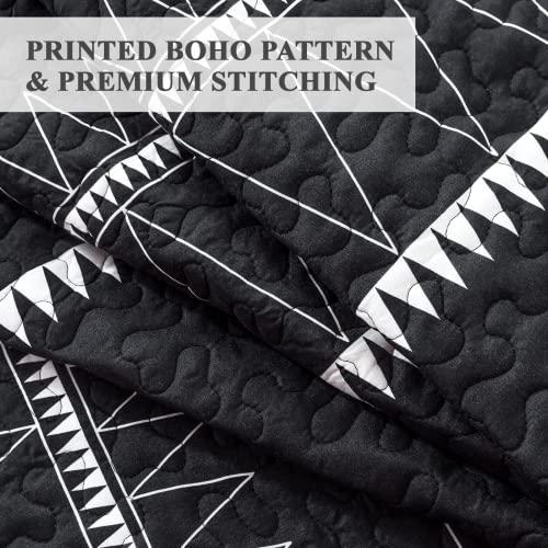 Andency Black Twin Quilt Set, 2 Pieces Boho Lightweight Soft Striped Bedspread for All Season (68"x86"), Printed Bohemian Microfiber Reversible Coverlet Comoforter Sets Andency