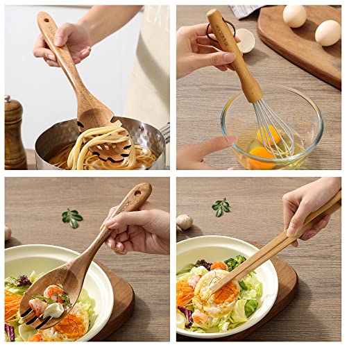 MAXCOOK Wooden Spoons for Cooking,8 Pcs Teak Wooden Kitchen Utensils Set,Natural Acacia Wood Non-stick Spatula Cooking Spoons,Lightweight, Convenient, Easy to Wash Wooden Cooking Utensils MAXCOOK