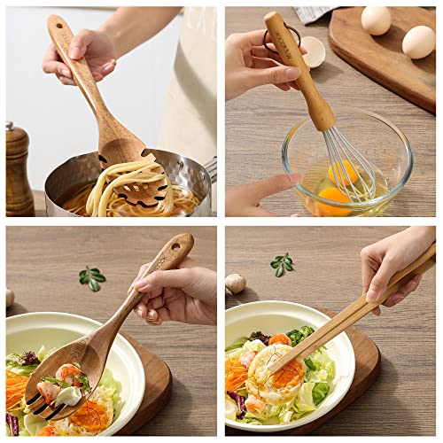 MAXCOOK Wooden Spoons for Cooking,8 Pcs Teak Wooden Kitchen Utensils Set,Natural Acacia Wood Non-stick Spatula Cooking Spoons,Lightweight, Convenient, Easy to Wash Wooden Cooking Utensils - WoodArtSupply