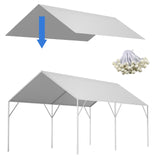 Canopy Replacement Cover for 10' x 20' Carport Frame, 200G Heavy Duty Replacement Top Cover for Car Garage, Waterproof & UV Protected Tarp with 48 Ball Bungees (Only Cover, Frame Not Included), White Fetuero