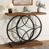 knoworld 39.4" Console Table, Industrial Entryway Table with Anti-Tilt Design, Narrow Wood Accent Sofa Table Behind Couch with Double Circle Base for Entryway, Living Room, Hallway, Foyer knoworld