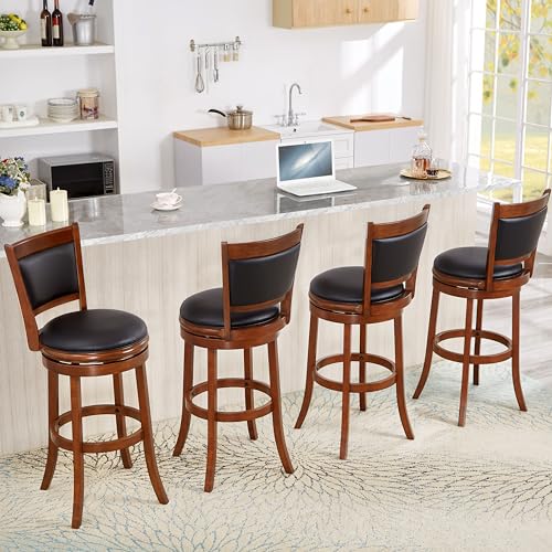 Ball & Cast Swivel Pub Height Barstool 29 Inch Seat Height Cherry Set of 1 - WoodArtSupply