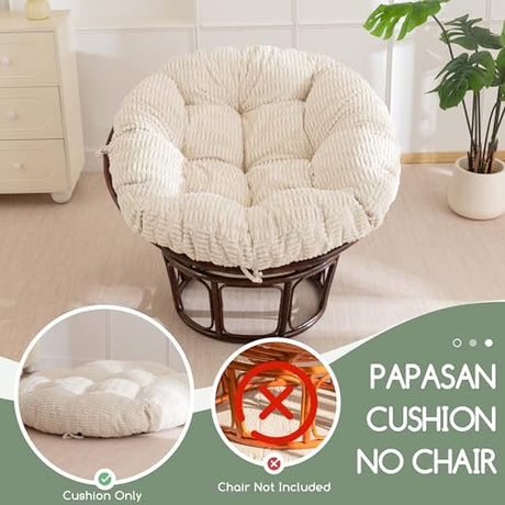 HIGOGOGO Papasan Chair Cushion with Thick Corduroy Cover (Without Chair), Supportive Cushion, Beige, 48 x 48 Inch HIGOGOGO