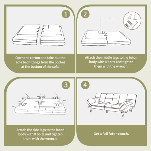 Vipbear 71" Futon Sofa Bed - Convertible Sofa Beds/Adjustable Backrest & Armrest, Comfy Loveseat Sleeper for Small Spaces, Apartments & Offices,Linen Fabric Medium Grey Futons Vipbear