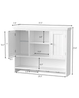 Irontar 31.5" L Large Medicine Cabinet with 4 Hooks, Wooden Bathroom Wall Cabinet with Shelf, Modern Hanging Cabinet Over Toilet, Lined Door, for Living Room, Entryway, Kitchen, White Irontar