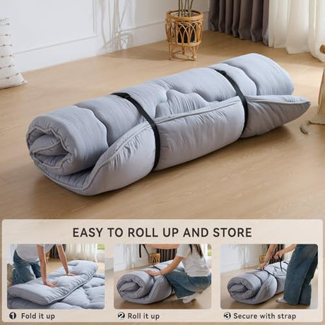 Ingdgnoso Japanese Floor Mattress, 3.5" Thicken Futon Mattress Tatami Mat, High Density Foam Support for Adult Kids Sleep, Portable Futon Sofa Bed for Camping, Pet Mat, Twin 80"x 39"（Silver Gray） Ingdgnoso