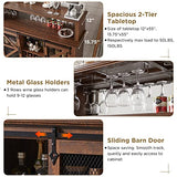 OKD Farmhouse Coffee Bar Cabinet with LED Lights, 55" Sideboard Buffet Table w/Sliding Barn Door & Wine and Glass Rack, Home Liquor Bar w/Storage Shelves for Dining Room,Reclaimed Barnwood OKD