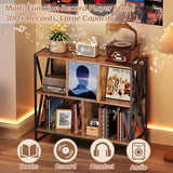 Welfuturer Large 3 Tier Record Player Stand Turntable Stand with Vinyl Storage Holds up to 300+ Albums Mid-Century Record Player Cabinet Table for Vinyl Records with 4 Dividers for Living Room (Brown) Welfuturer