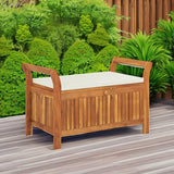 vidaXL Garden Storage Bench, Solid Acacia Wood, White Cushion Included, Classic Outdoor Design, Patio & Garden Seating, 35.8" x 19.7" x 23.6", Patio & Deck Organizer, Durable Wooden Furniture vidaXL