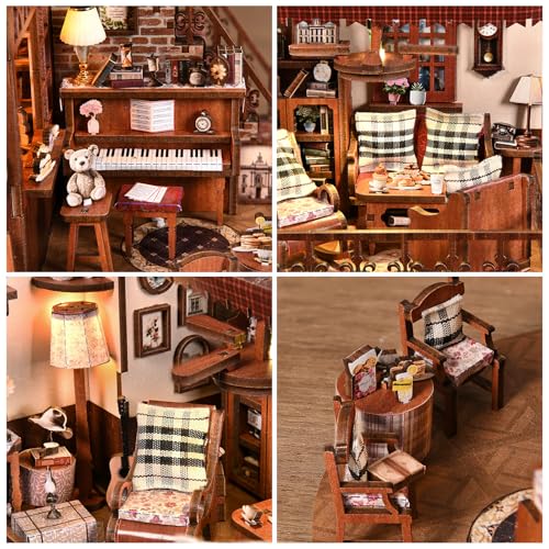 DIY Miniature House Kit, Dollhouse Fantastic Corner Shop for Adults to Build, Birthday/Christmas Day Gift for Family and Friends, Prefab Tiny Home with LED Lights,Corner Dessert House