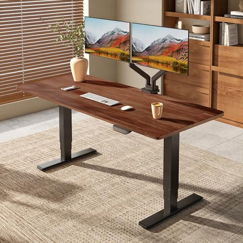 FLEXISPOT E6 MAX Woodix Acacia Solid Wood 72x30 Inch Dual Motor Heavy Duty Standing Desk, 330lbs Capacity, 3-Stage Height Adjustable Desk w/Cable Management & Wheels(Brown Acacia Wood + Black Frame) FLEXISPOT