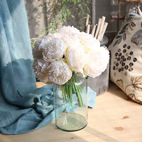 U'Artlines 2 Bouquet 10 Heads Artificial Peony Silk Flower Leaf Home Office Wedding Party Festival Bar Decor (Cream White) U'Artlines