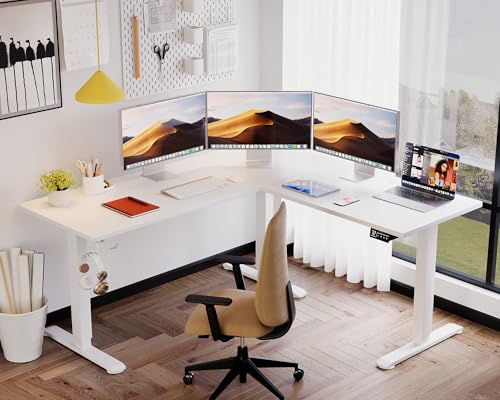 Homall L Shaped Standing Desk Adjustable Height, Electric Corner Standing Desk, Sit Stand Computer Table with Memory Controller for Home (White, 55 Inch) Homall