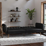 Novogratz Brittany 82 Inch Futon Sofa Bed in Faux Leather, Upholstered Couch Sleeper with Tufted Back, Mid-Century Modern, Black Novogratz