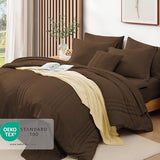 Monbix Full Comforter Set - 7 Pieces Chocolate Brown Bed in a Bag Full Size Bedding Sets with Comforters, All Seasons Comforter with Sheets, Pillowcases & Shams Monbix