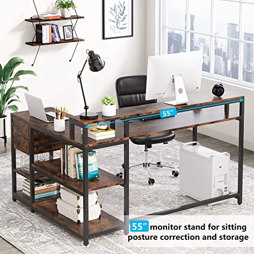 Tribesigns Rustic L Shaped Desk with Drawers and Shelves for Home Office - WoodArtSupply