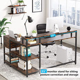 Tribesigns Rustic L Shaped Desk with Drawers and Shelves for Home Office Tribesigns