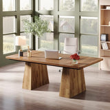 Tribesigns 63-Inch Executive Desk, Large Office Computer Desk with Double Pedestal, Modern Simple Workstations Writing Table Conference Table Business Furniture for Home Office, Light Brown Tribesigns