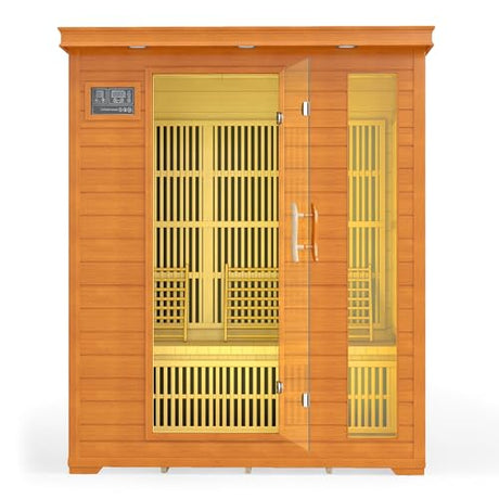 RESTISLAND 3 Person Infrared Sauna, Indoor Far Infrared Saunas for Home, 2240W Low EMF Canadian Hemlock Wooden Dry Sauna Room with 7 Chromotherapy Lamp, Bluetooth Speakers, 20 Amps RESTISLAND