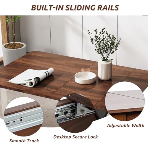 Extendable Dining Table for 4-8 People,55.12''-70.87''Modern Space-Saving Wood Kitchen Table,Rectangle Folding Conference Meeting Table for Living Meeting Room Kitchen,Walnut VICBARLEY