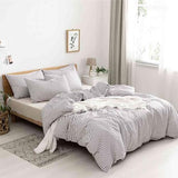 Nanko King Size Comforter Set, Grey and White Striped Print Pattern Soft Reversible Down Alternative Quilted Duvet Insert Bed Sets, Bedding Sets in a Bag for Women Men Teen, 104x90 3 Pcs Gray Stripe Nanko