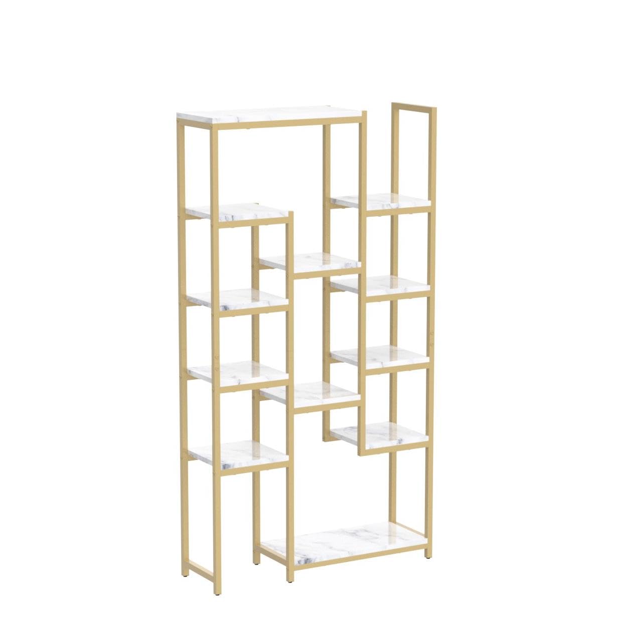 YITAHOME 6-Tier Gold & Marble Bookshelf - 71” Tall Free Standing Bookcase with 12 Open Storage Areas for Living Room, Bedroom & Office - WoodArtSupply