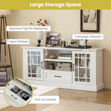 Tangkula Farmhouse TV Stand for TV up to 70 Inch, Tall Media Console Table with 2 Glass Doors, Entertainment Center with Cubbies & Drawer, Storage Cabinet or Sideboard Buffet for Living Room (White) Tangkula
