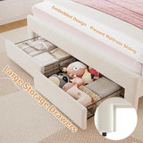 Queen Upholstered LED Bed Frame with 2 Storage Drawers and Adjustable Chic Double Wavy Headboard, Velvet Princess Platform Bed with Charing Station, Solid Wood Slats Support,No Box Spring Needed,Beige Jocoevol