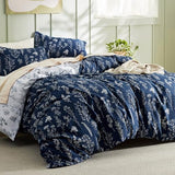 Bedsure Twin/Twin XL Duvet Cover - Reversible Navy Blue Duvet Cover Set with Zipper Closure, 2 Pieces Cute Floral Patterned Bedding Set with 8 Corner Ties and 1 Pillow Sham Bedsure
