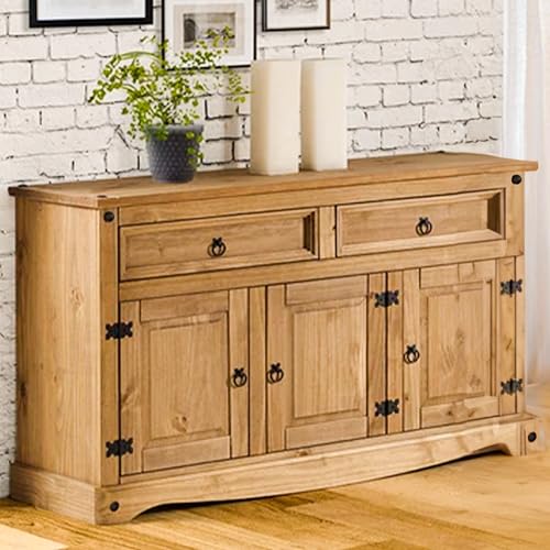 Furniture Dash Solid Wood Storage Cabinet 51.9" W, 16.9" D, 31.7" H - Sideboard Buffet with 3 Doors & 2 Drawers, Ideal for Living Room, Kitchen, - WoodArtSupply