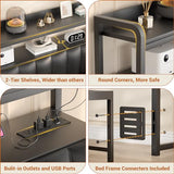 Aheaplus King Size Upholstered Headboard with USB Ports, Outlets, LED Lights, and Storage - Black Leather, Height Adjustable Aheaplus