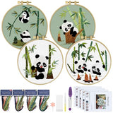 ERKOON 4 Sets Embroidery Kit for Beginners, Animal Cross Stitch Set for Adult Include Embroidery Cloth Hoops Threads for Craft Lover Hand Stitch (Panda)