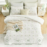 VIVILINEN Twin Comforter Set for Girls 2 Pieces Green Floral Twin Size Bedding Set Cute Comforter with Tufted Daisies Flowers, Lightweight Bed Set for Kids Teen Girls Women VIVILINEN