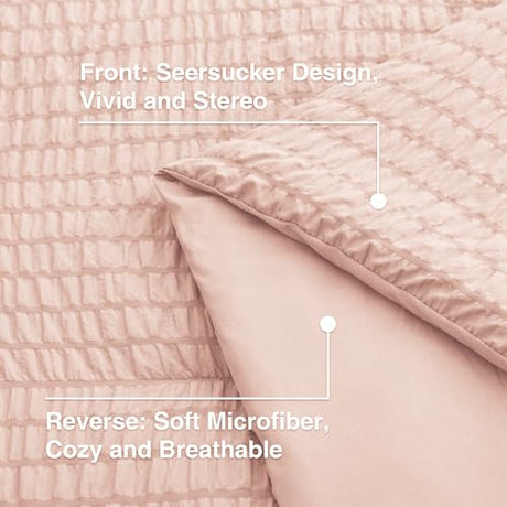 Love's cabin Seersucker Pink Twin Comforter Set, 5-Piece All Season Lightweight Bed in a Bag Bedding Set with Comforter, Flat Sheet, Fitted Sheet, Pillowcase and Sham Love's cabin
