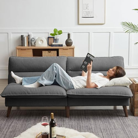 Futon Sofa Bed, 72" Convertible Futon Couch with 3-Level Adjustble Backrest, Modern Loveseat Couch, Folding Recliner Sleeper Sofa for Small Spaces, Living Room, Apartment, Guest Room, Dark Grey Enobala