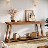 TRIBEWOOD Solid Wood Console Table, 63-Inch Long Couch Table Behind Sofa with 2-Tier Storage, Narrow Entryway Accent Furniture for Living Room, Hallway, Entrance, Foyer (Natural) TRIBEWOOD