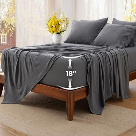 Bedsure Deep Pocket King Sheet Set - 6 Piece, Prewashed Ultra-Soft King Size Sheets Set, Fits Mattresses Up to 18 Inches Thick, Breathable & Secure Fit, Hotel Luxury Bedding, Grey Bedsure