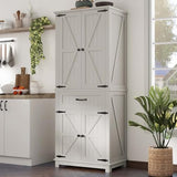 YITAHOME 72.6" H Farmhouse Kitchen Pantry Cabinet, Freestanding Tall Storage Cabinet with 4 Doors, Drawer and Adjustable Shelves, Tall Cupboard for Dining Room, Living Room, White Oak YITAHOME