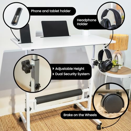 Zaqei Model 2026 Adjustable Height Rolling Desk with Wheels Portable Compact Laptop Table Mobile Workstation for Study Office Small Space Standing Desk Ergonomic Writing Surface Modern Home Furniture Zaqei