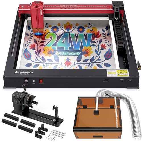 ATOMSTACK A24 PRO 24000mW (Basic), with Laser Engraver & B3 Enclosure & R1 V2 Laser Rotary Roller, 24000mW Output Power Laser Cutter, for Wood Metal Acrylic Craft ATOMSTACK