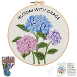Nuberlic Hydrangea Embroidery Kits for Beginner Adults Cross Stitch Kit with Stamped Pattern Include Cloth Hoops Threads Needles