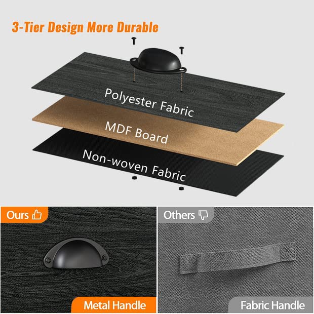 Furologee Nightstand with Fabric Drawer & Storage Shelf, Small Bedside Table Organizer for Small Space, 2 Tiers Industrial End Table, Side Table for Living Room, Bedroom, Black Oak Furologee