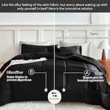 MR&HM Twin XL Comforter Set Black, Reversible Satin Microfiber Comforter Set for All Seasons, 2 Pieces Non-Slip Silky Soft Bedding Sets with 1 Comforter (68"x92") and 1 Pillowcase (20"x26") MR&HM